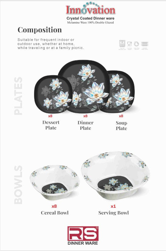 Innovation Crystal Coated Melamine Dinner Set Design #413 - 72pcs