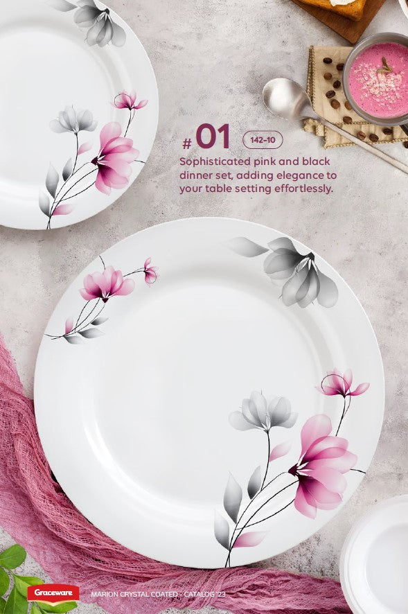 Graceware Double Glazed Crystal Coated Marion Melamine Dinner Set Design #1 - 80pcs Set