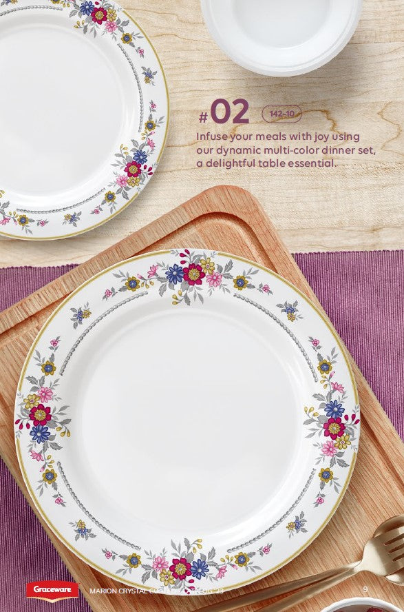 Graceware Double Glazed Crystal Coated Marion Melamine Dinner Set Design #2 - 80pcs Set