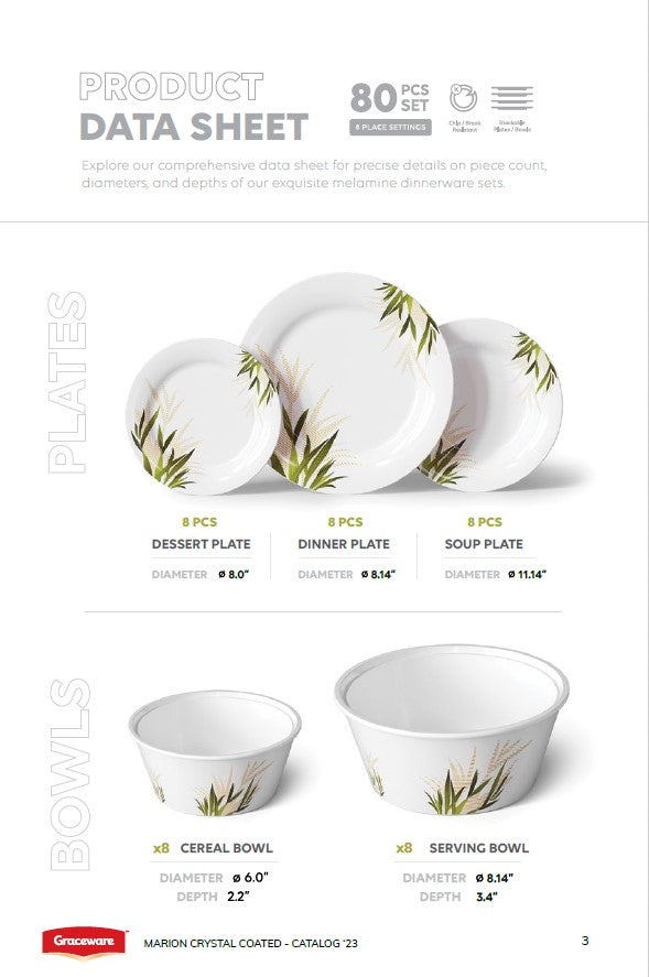 Graceware Double Glazed Crystal Coated Marion Melamine Dinner Set Design #2 - 80pcs Set