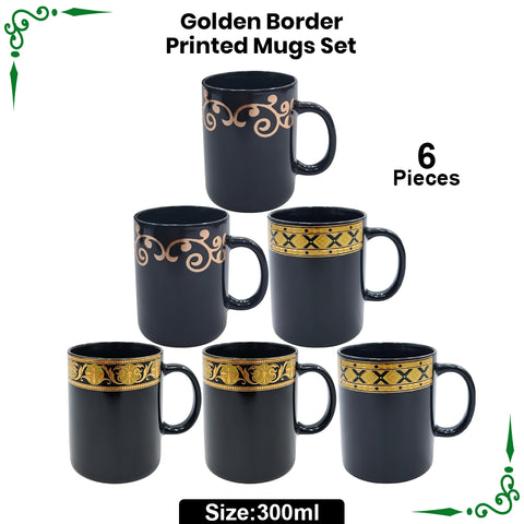 Mix Unique Golden Boarder Mugs Set 6pcs - 300ml(Medium Size)