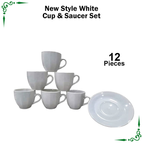 New White Cup and Saucer Set for Tea and Coffee 12pcs Set