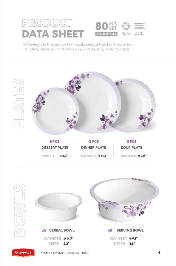 Graceware Double Glazed Crystal Coated Prisma Melamine Dinner Set Design #21 - 80pcs Set