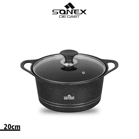 Sonex Die Cast Eden Pot with Glass Lid - (Marble Coating)
