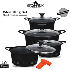 Sonex Die Cast Eden King Set Marble Coating (Black Color) - 10pcs with (Glass Lid)