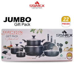 Sonex Nonstick Jumbo Gift Pack with(Glass Lid)- 22pcs Set