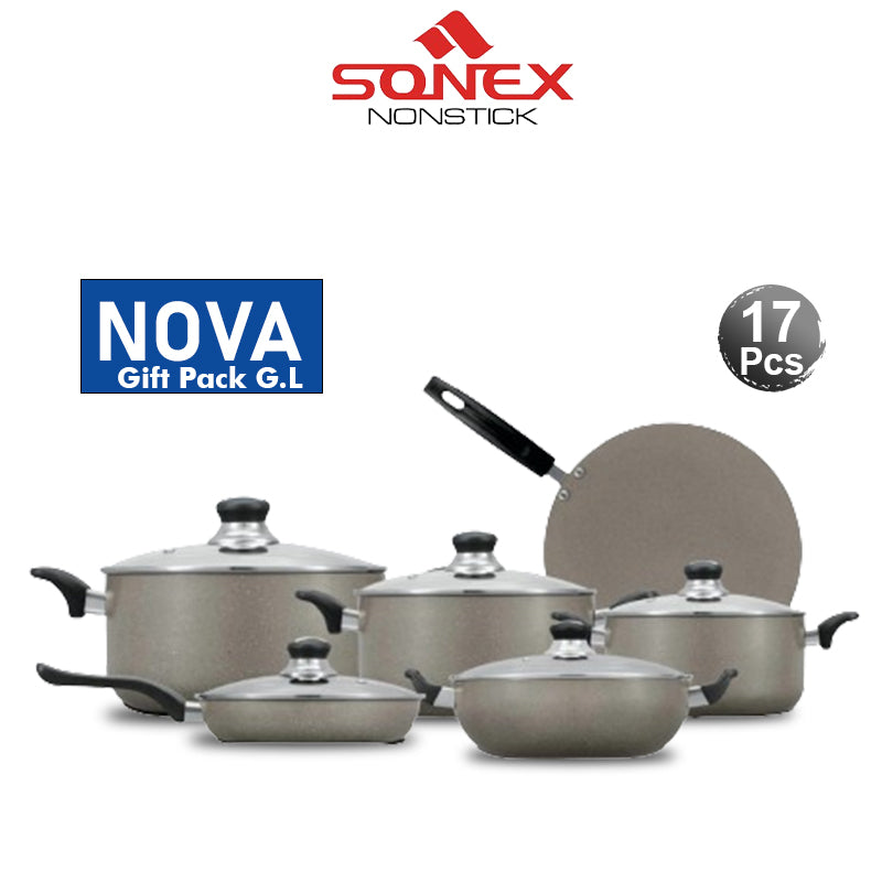 Sonex NOVA Non Stick Gift Pack with (Glass Lid)- 17PCs