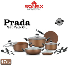 Sonex Prada Non Stick Gift Pack with Glass Lid (Marble Coating)- 17PCs