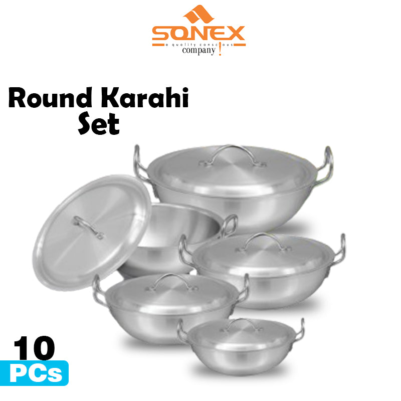 Sonex Metal Finish Round Karahi Set,for Cooking- 10PCs