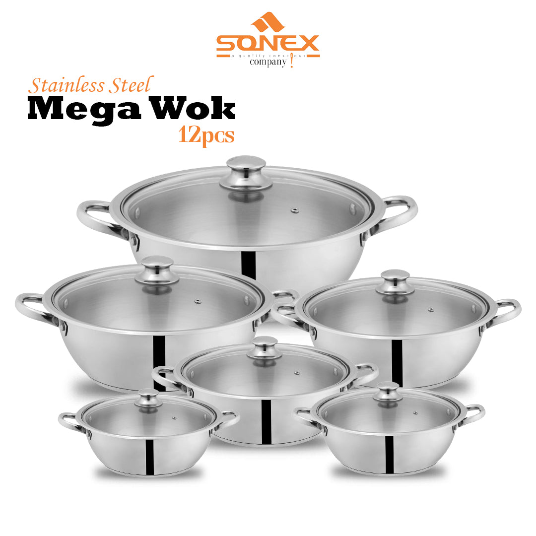 Sonex Stainless Steel Mega Wok Set - 12pcs