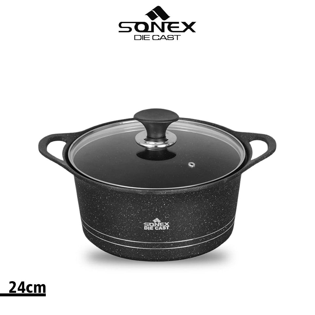 Sonex Die Cast Eden Pot with Glass Lid - (Marble Coating)