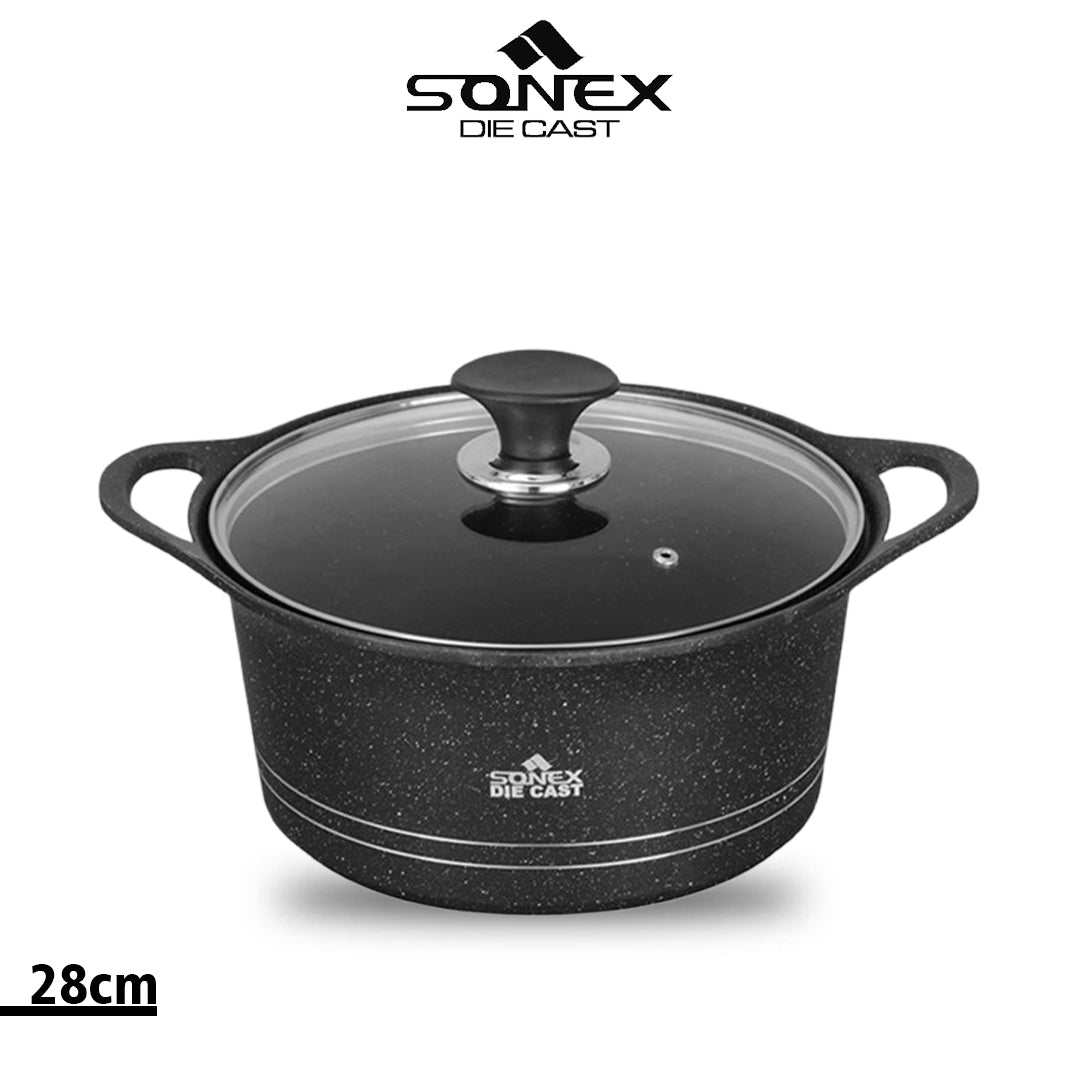 Sonex Die Cast Eden Pot with Glass Lid - (Marble Coating)