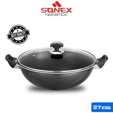 Sonex GL Cooking Wok/کڑاہی with (Glass Lid)- Size (27,30,32cm)