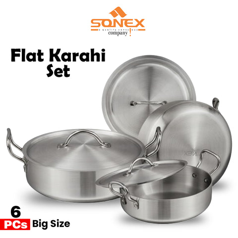 Sonex Metal Finish Flat Karahi Set- 10PCs Set