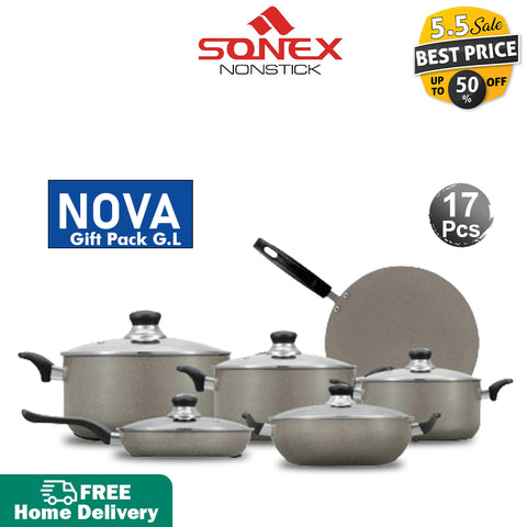 Sonex NOVA Non Stick Gift Pack with (Glass Lid)- 17PCs