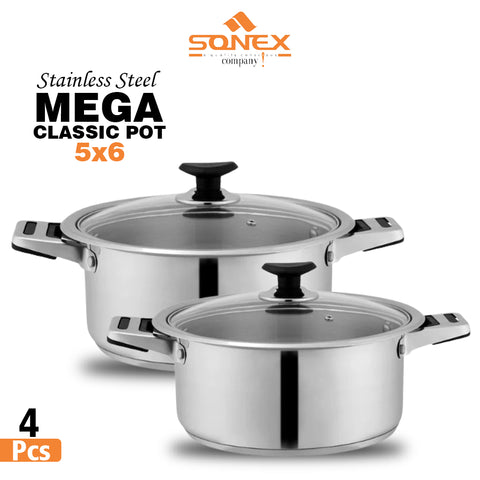 Sonex Stainless Steel Mega Classic Pot Set with (Glass Lid) - 8pcs Set