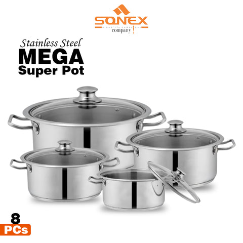 Sonex Stainless Steel Mega Super Pot Set - 8pcs Set