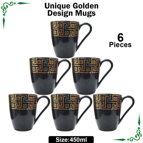 Best Quality Unique Golden Design Mugs Set-6pcs 450ml(Big Size)