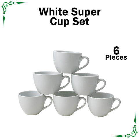 New White Super Cup Set for Tea and Coffee- 6pcs Set