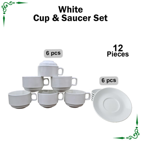 White Super Lamp Cup and Saucer Set for Tea and Coffee 12pcs Set